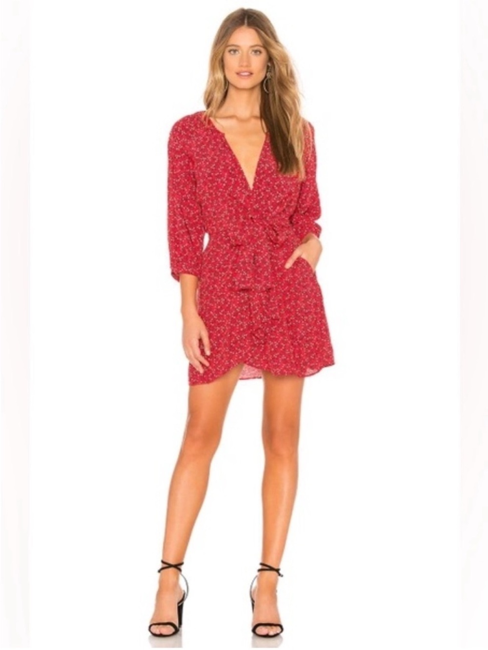Free People Clara  Front Tie Red Mini Dress 
Size Small